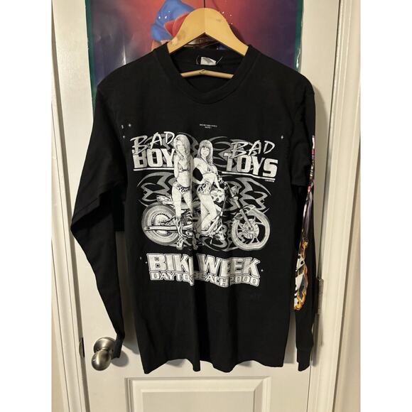 Vintage bad boys bike week black daytona beach longsleeve shirt test print rare